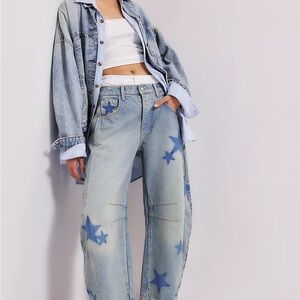 Free People Good Luck Star Barrel Jeans